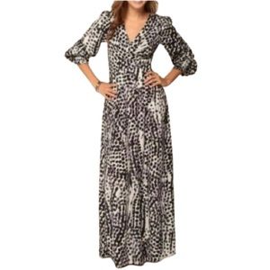 EUC Eliza J Black, White, Gray Animal Print Long Sleeve Maxi Dress- Size 6